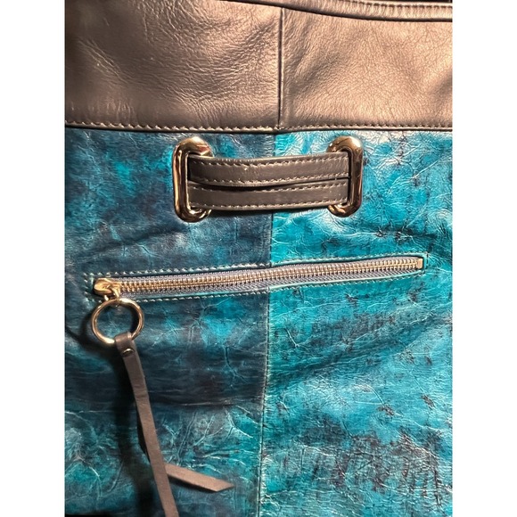 Donald J. Pliner Turquoise Embossed Leather Drawstring Shoulder Bag/ Purse RARE! - Picture 3 of 15